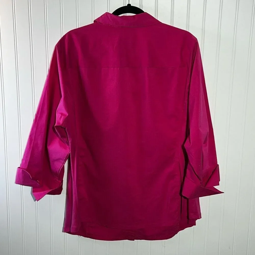 Zac & Rachel Pleated Button Down Top Women’s 3X-Large Pink Long Sleeve V-Neck - Picture 8 of 11